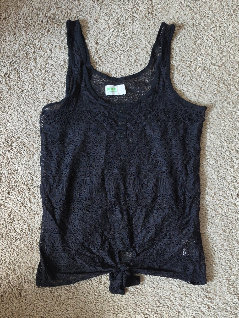 Women's Black Lace Tie-Hem Tank Top
